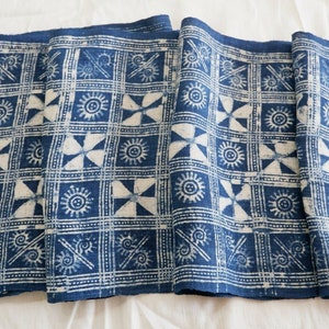 Vintage tribal Hmong ancient batik hand dyed indigo hemp fabric plant dye rarely