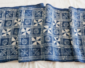 Vintage tribal Hmong ancient batik hand dyed indigo hemp fabric plant dye rarely