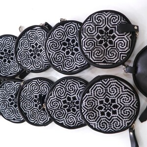 Boho Handmade Wallet, Hmong Round Leather Coin Purse,Boho Key chain, Embroidery Round Wallet