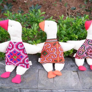 Handmade Goose Plush Doll, Soft Duck Toy, Duck Stuffed Toy,  Hmong Inspired Gift for Kids & Nursery Decor