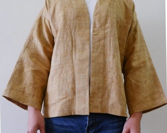 Camel Handwoven Hemp Kimono Boho jacket men women Blazer Festival Bohemian Street Japanese Men Linen kimono Gifts for him Matshu Kimono