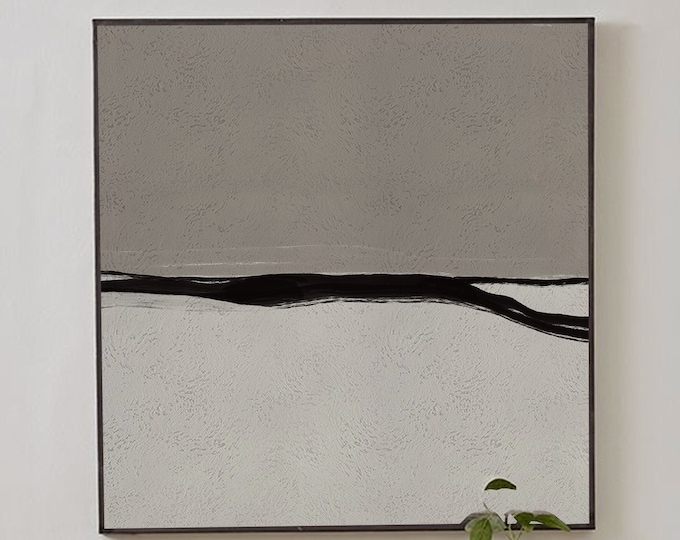 Featured listing image: Large Black and Brown Abstract Painting, Modern Wall Art Decor