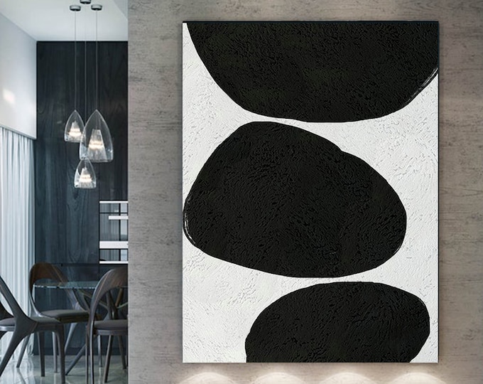 Featured listing image: Large Black & White Abstract Oil Painting, Textured Canvas Art