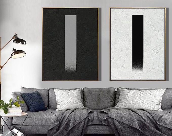 Featured listing image: Large Abstract Canvas Art Duo, Original Black and White Oil Painting