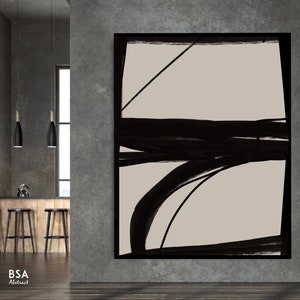 Large Original Abstract Canvas Oil Painting Minimalist Wall Art, Black and White Art Contemporary Modern Art  Living Room Abstract Painting