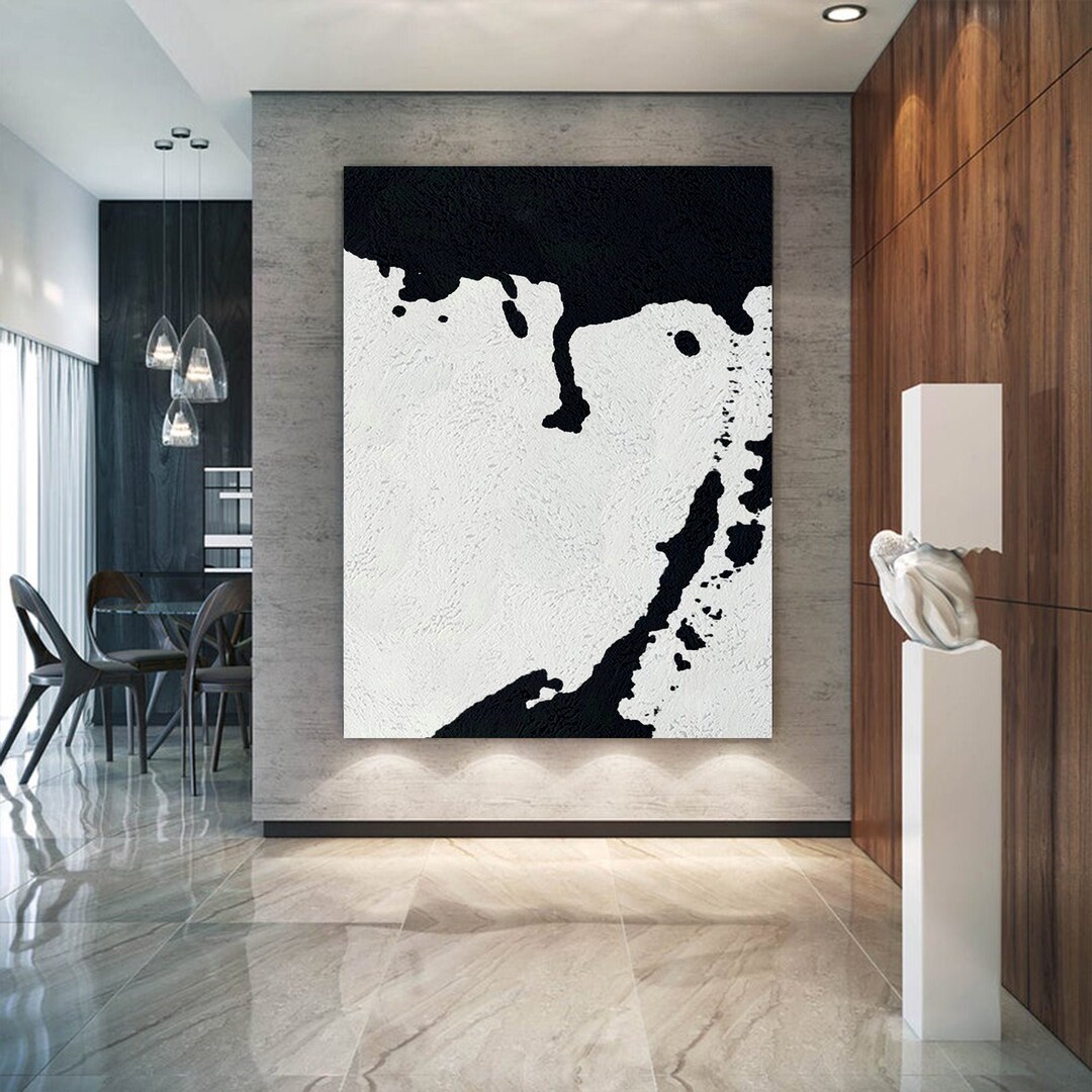 Large Black and White Abstract Oil Painting, Textured Canvas Art - Etsy