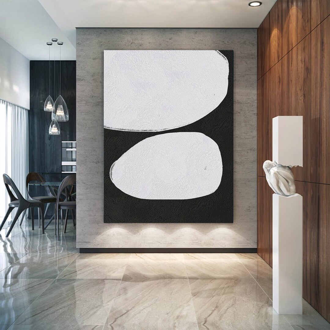 Large Black & White Abstract Oil Painting, Round Canvas Wall Art - Etsy