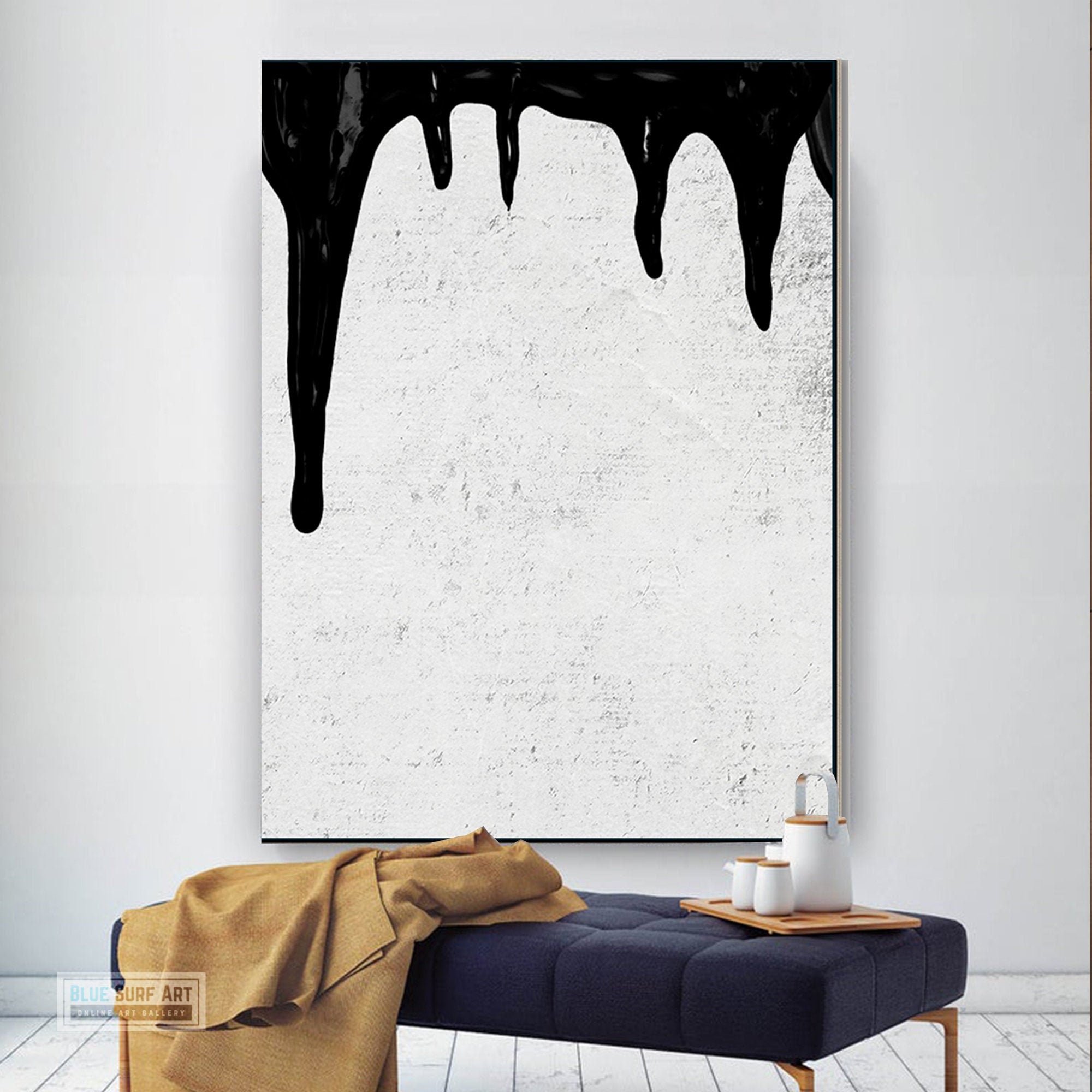 Dripping Abstract Canvas Art Original Oil Painting Black & Etsy