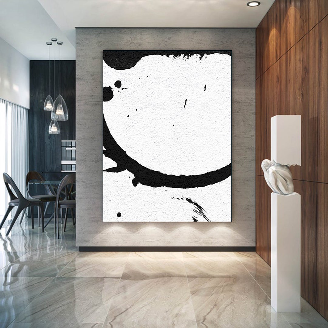 Large Black & White Abstract Canvas Art – Textured Minimalist Painting ...