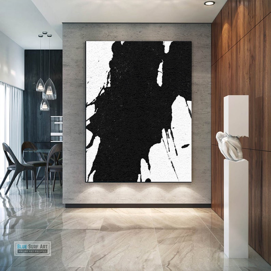 Extra Large Black and White Abstract Canvas Painting, Textured Wall Art ...