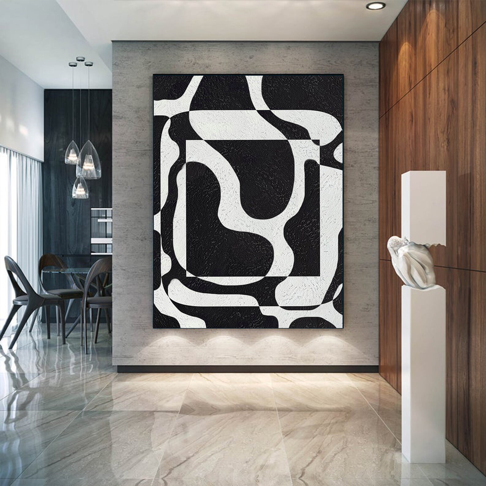 Large Abstract Canvas Wall Art Original Oil Painting Black & Etsy