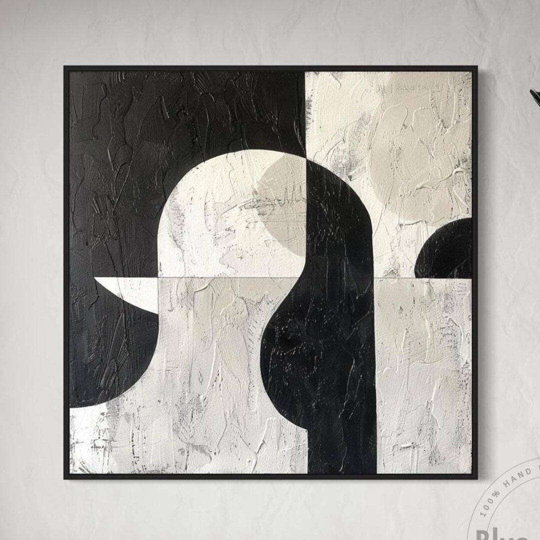 Textured Black and White Abstract Canvas Art – Handmade Minimalist ...