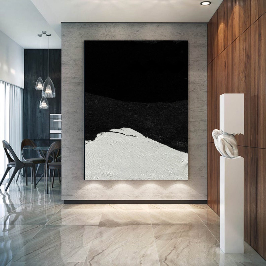 Large Black & White Abstract Oil Painting on Canvas, Modern Wall Art - Etsy