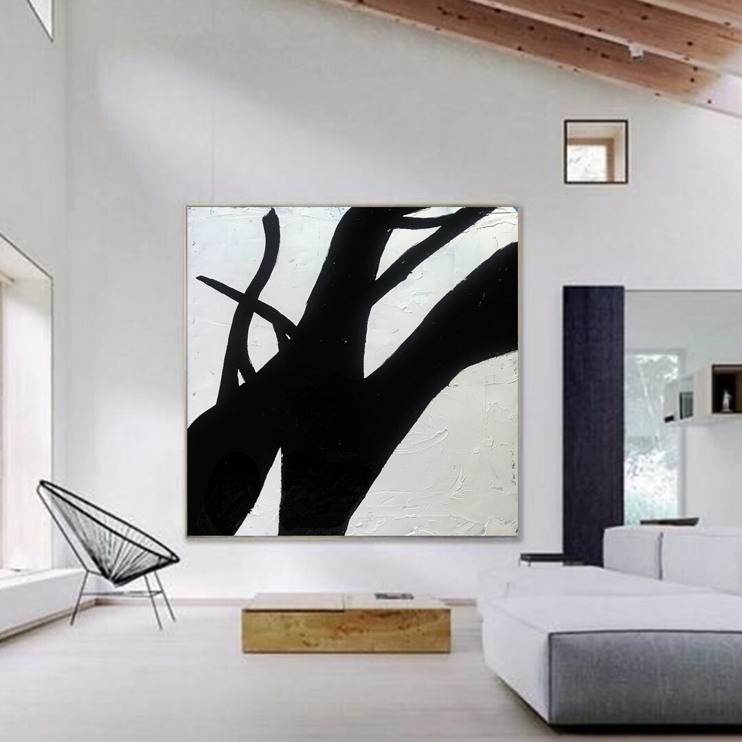 Large Black & White Abstract Painting, Modern Art on Canvas - Etsy