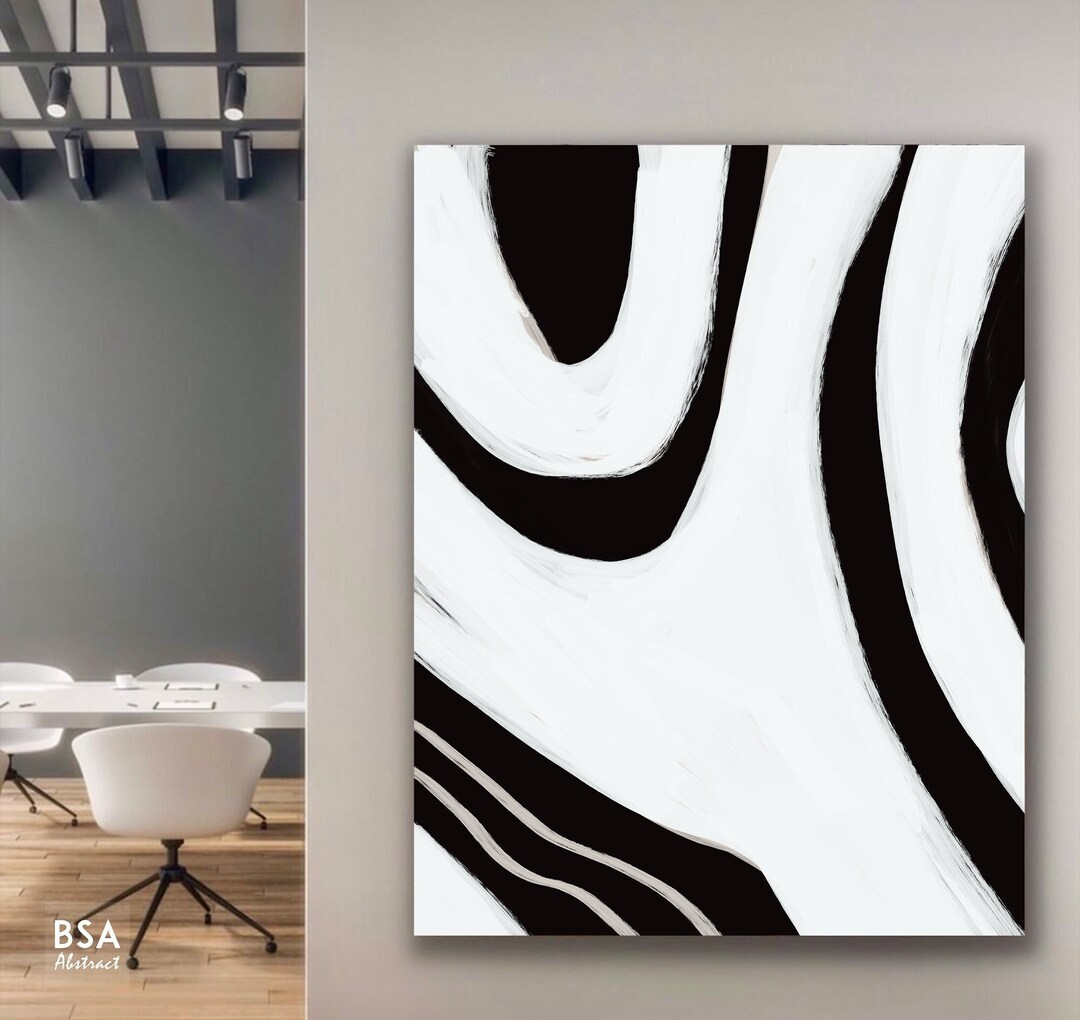 Original Black and White Abstract Oil Painting on Canvas, Modern Art ...