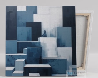 Navy Blue Abstract Canvas Art: Modernist Home Decor
