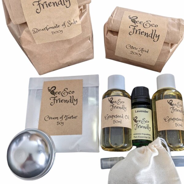 Eco Friendly large DIY bath bomb kit, create your own Lavender bath bombs, make 8 natural bathbombs, unusual gift idea for her