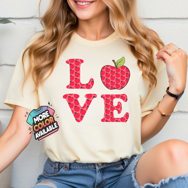Apple Love Graphic T-Shirt, Red Fruit Pattern Love Design, Unique Artistic Apple Tee, Unisex Fashion