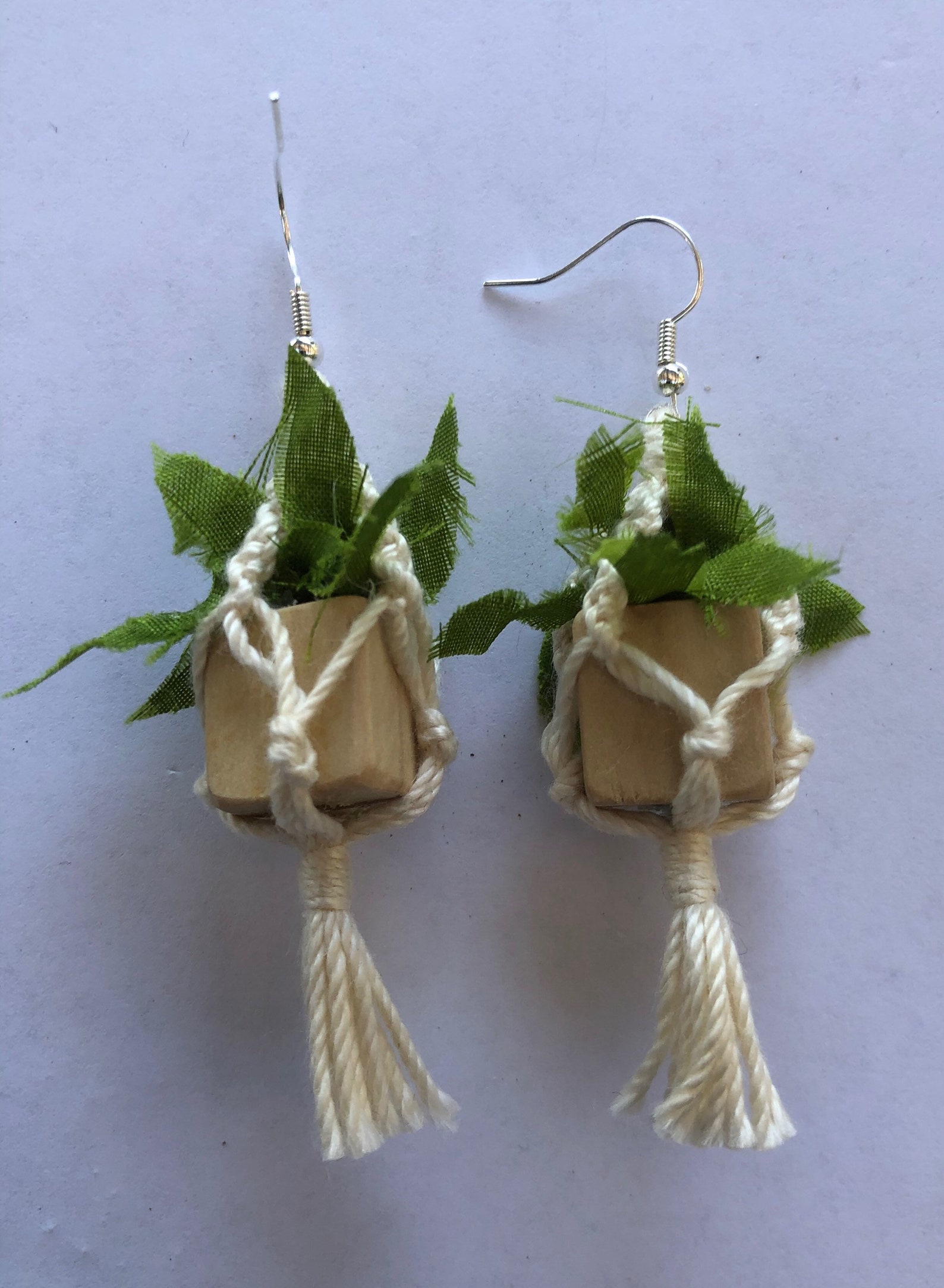 Macrame Hanging Plant Earrings Etsy