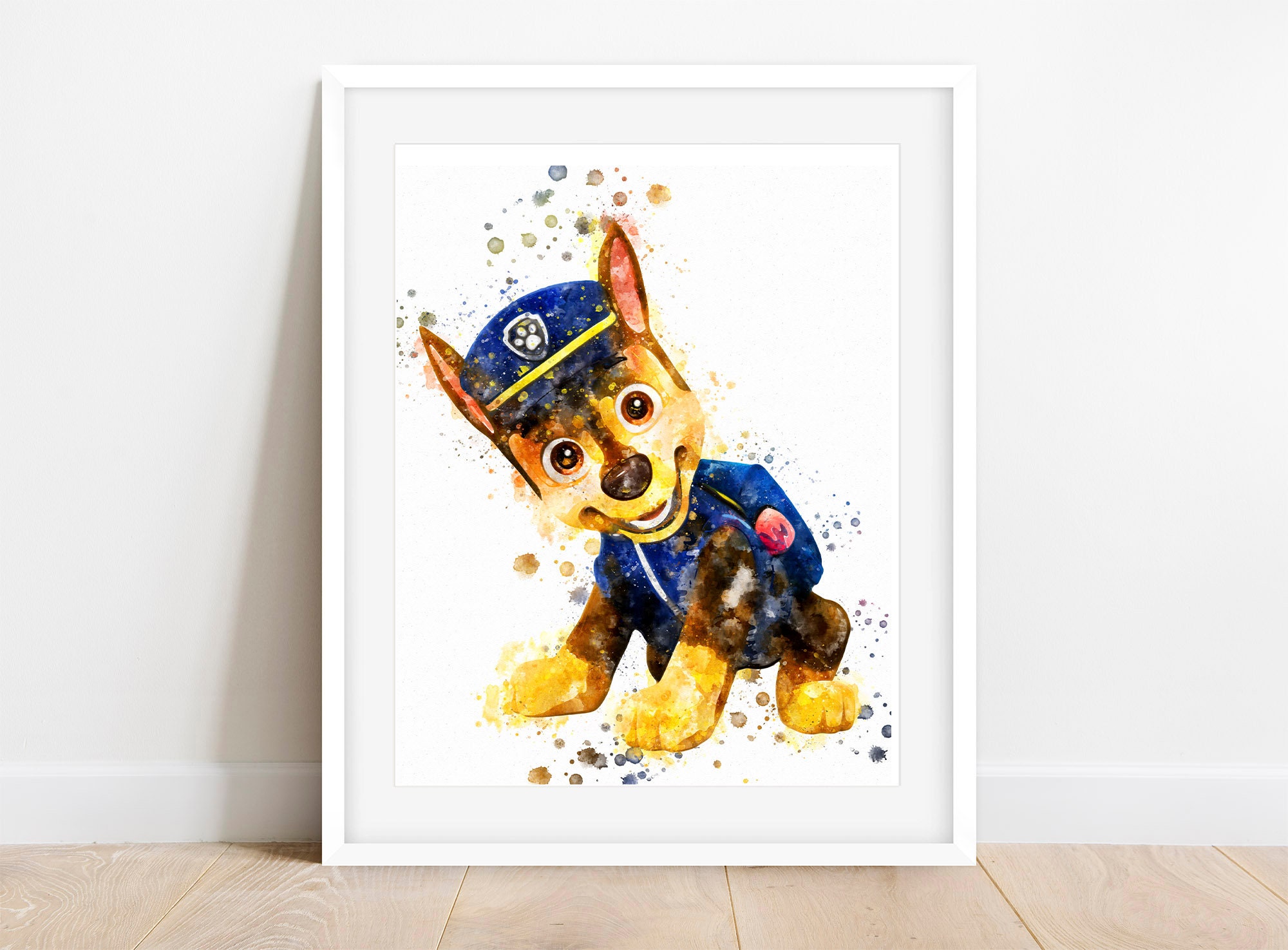 Paw Patrol Chase Watercolour Print Wall Art Personalised Gift Etsy UK