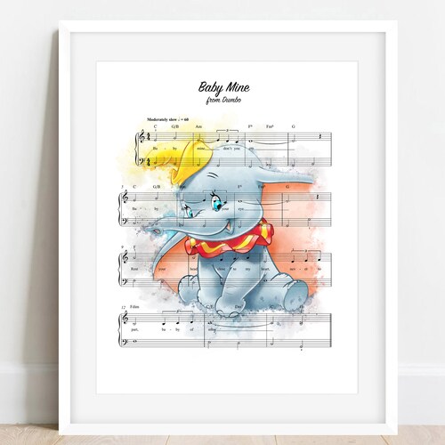 Dumbo Baby Mine Sheet Music Printwall Artgiftnursery Etsy