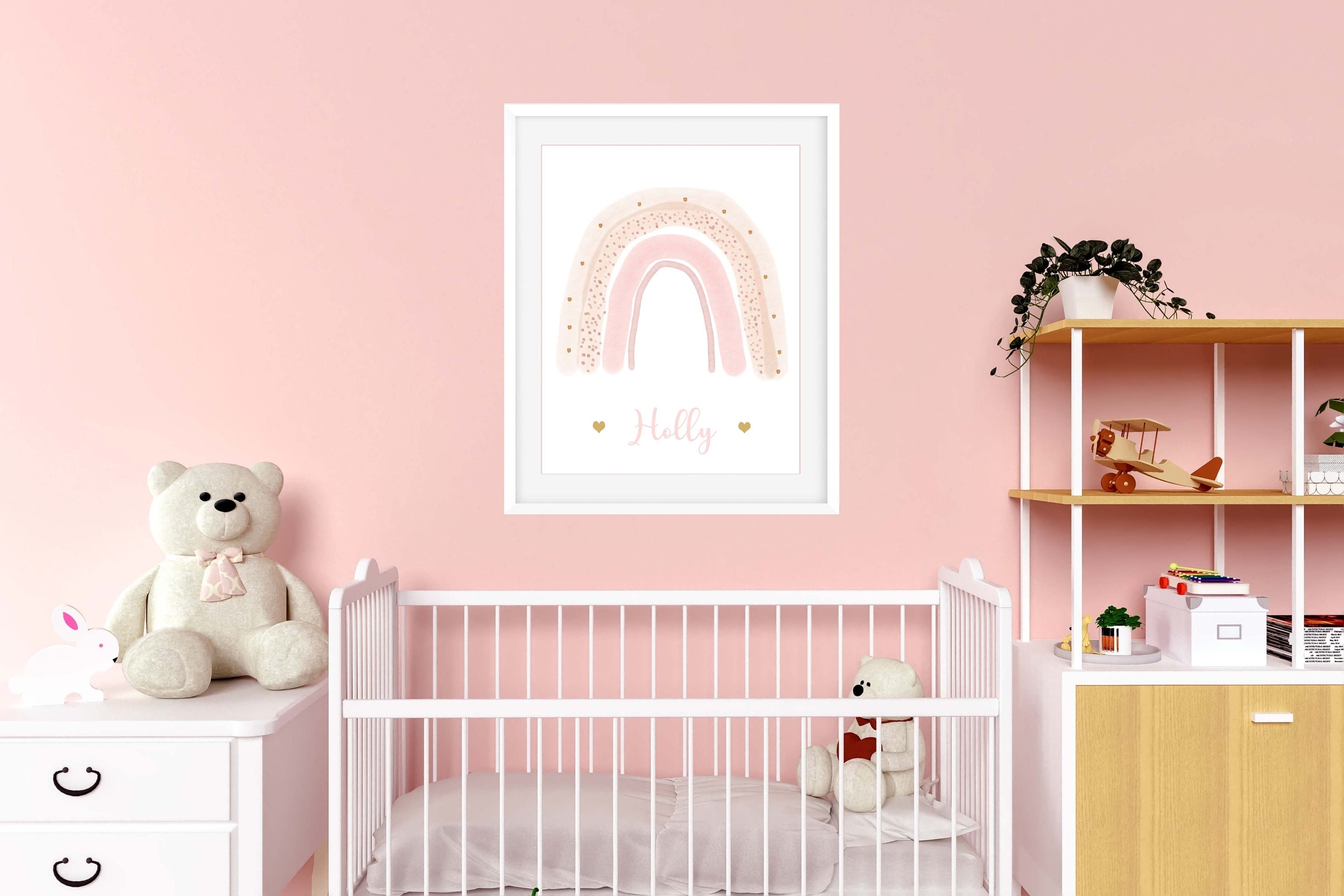 Rainbow print personalised wall art pink girls nursery bedroom Etsy