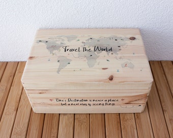 Wooden box for globetrotters, Travel the World, memory box, world map, travel, backpacker, vacation, gift, HANDMADE