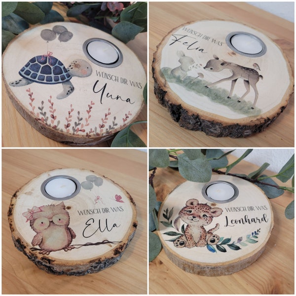 Teelichthalter, Geburtstagsbrett, Eule, Leopard, Reh, Hase, Schildkröte, Geburtstag,Geschenk, personalisierbar+ individualisierbar HANDMADE