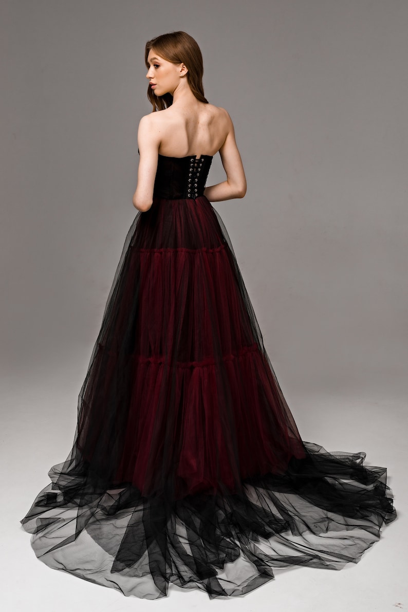 Gothic black wedding dress, Black Red wedding dress, Black and Dark red gown, Black bridal dress, Wine red and Black gothic dress Halloween image 6