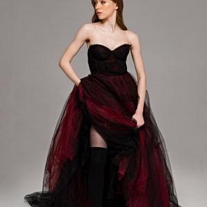Gothic black wedding dress, Black Red wedding dress, Black and Dark red gown, Black bridal dress, Wine red and Black gothic dress Halloween