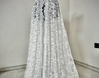 Detachable Chantilly Lace Wedding Train: Removable Bridal Overskirt