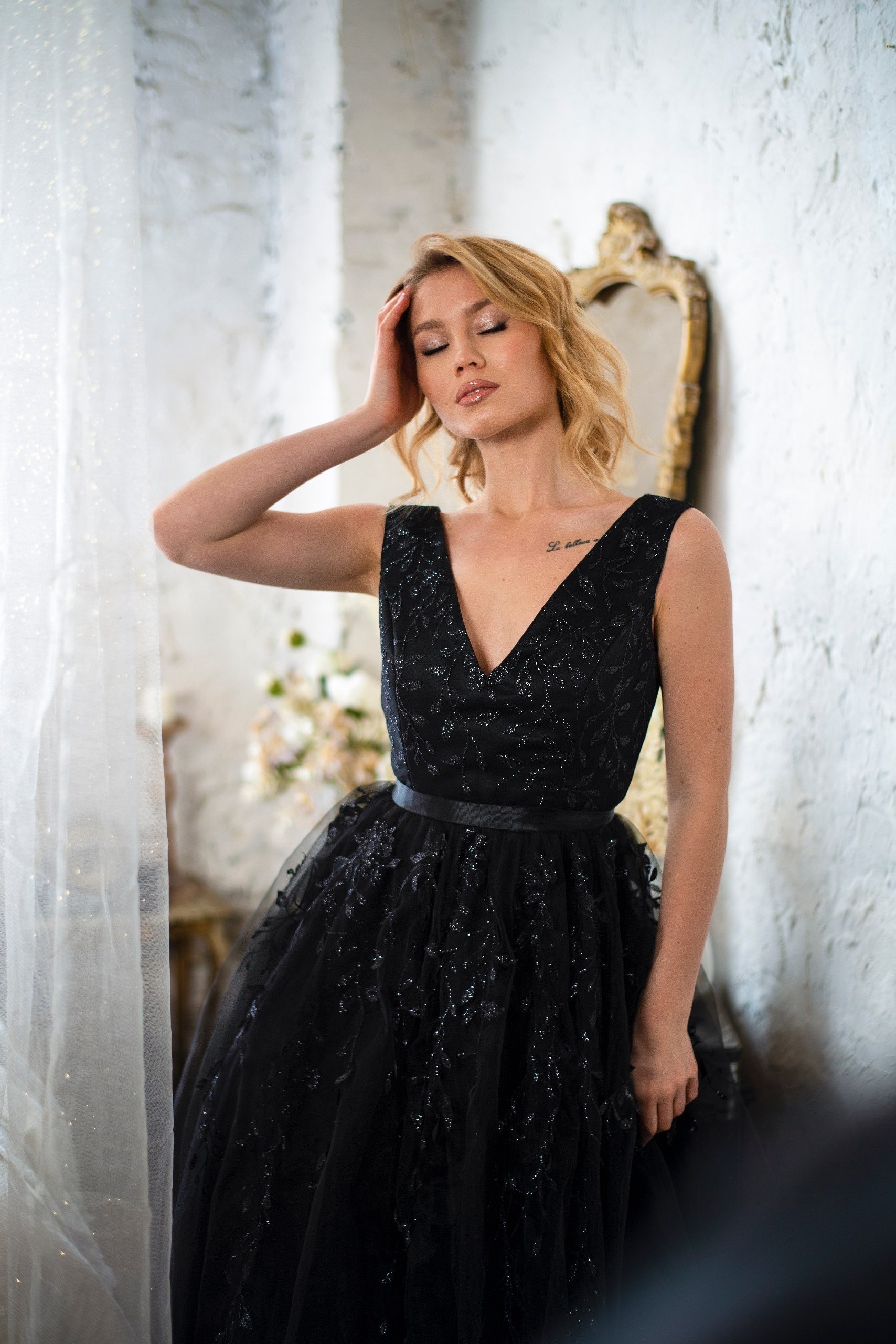 long blue formal dress Sweetheart Neck Prom with High Slit, Long Blue Black Lace Dress Outfit, In Stock Tapcart Size:US18-UK20-EUR48