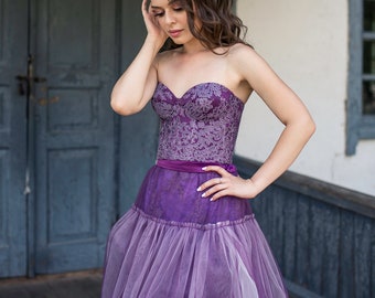 Purple Wedding Dress, Purple Corset Wedding Dress Quest, Tulle Wedding Dress, Custom Wedding Dress, Purple Lace Corset Bridal Dress