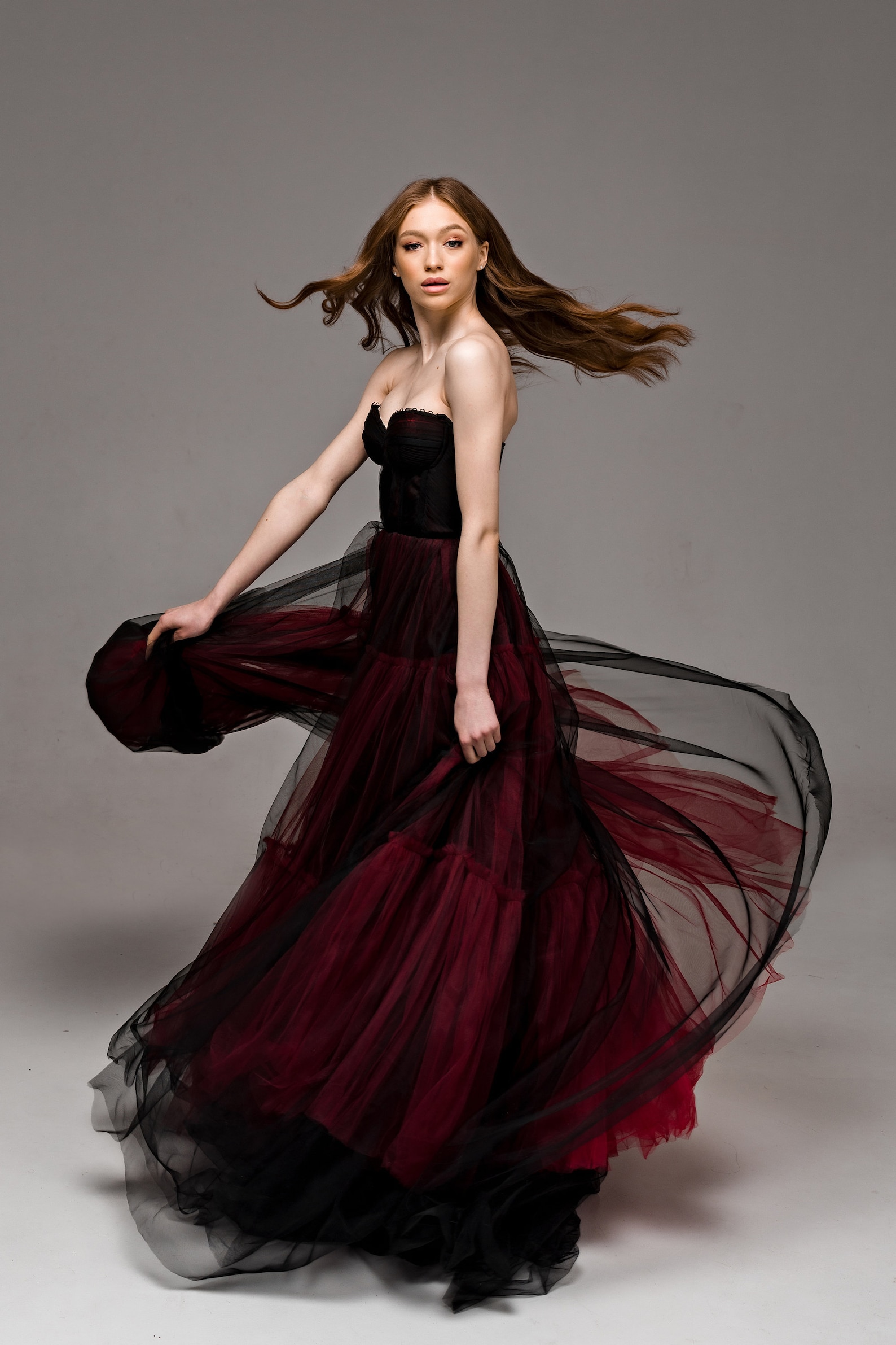 Gothic Black and Burgundy Wedding Dress, Dark Red Bridal Gown - Etsy