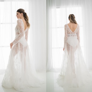 Chantilly Lace Wedding Overskirt: Detachable Bridal Train