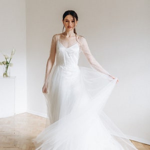 Two-piece pearl wedding dress with long flowing sleeves image 4