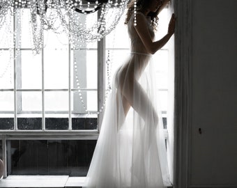 Lace Bridal Robe: Tulle Boudoir Wedding Gown