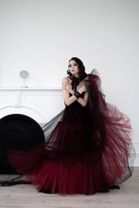 chisme moco Confinar Vestido de novia negro gótico vestido de novia rojo negro - Etsy España