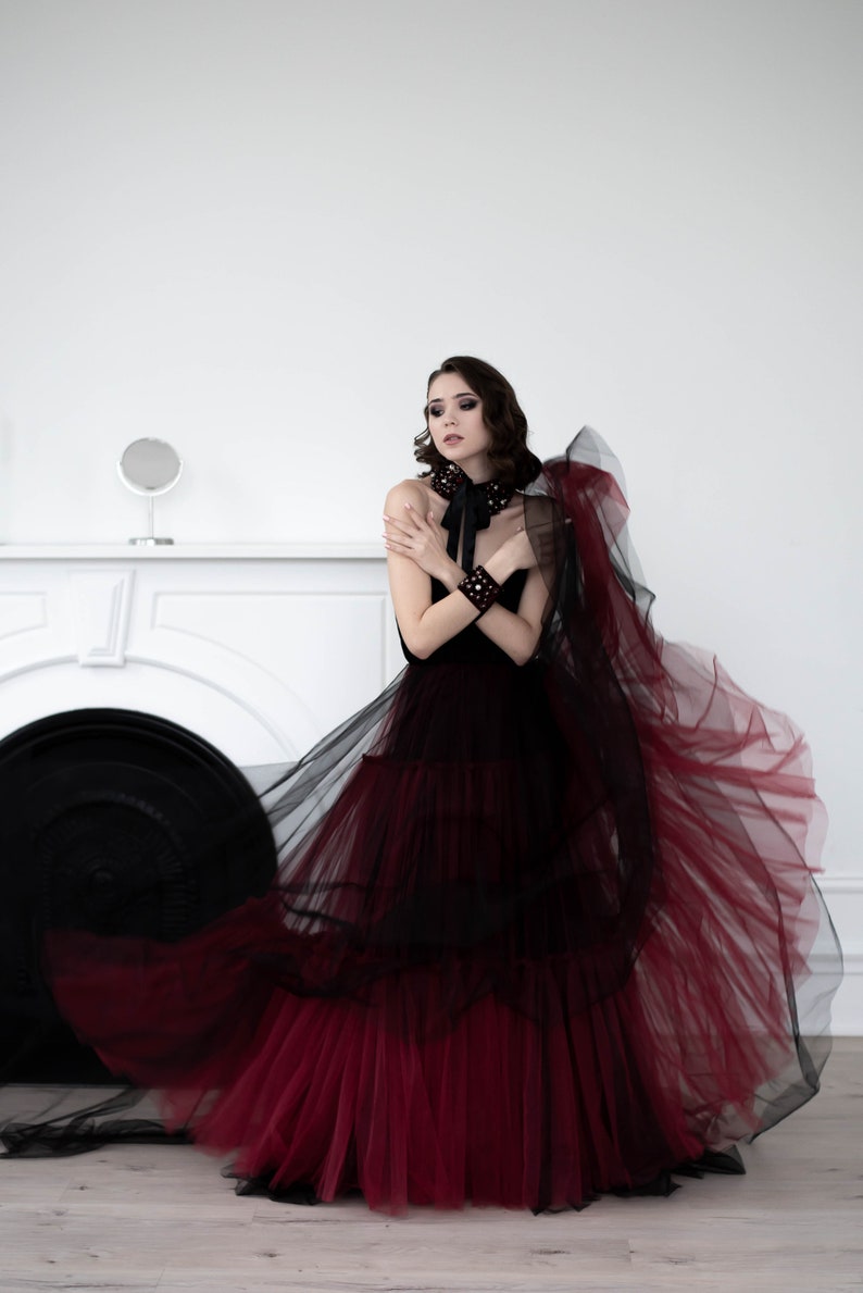 Gothic black wedding dress Black Red wedding dress Black and image 1