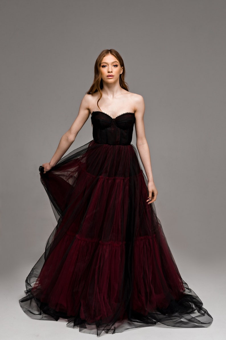Gothic Black and Burgundy Wedding Dress, Dark Red Bridal Gown - Etsy