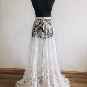 White Detachable lace train, Removable skirt wedding dress, Wedding overskirt, Wedding dress train, Detachable lace overskirt, Lace train