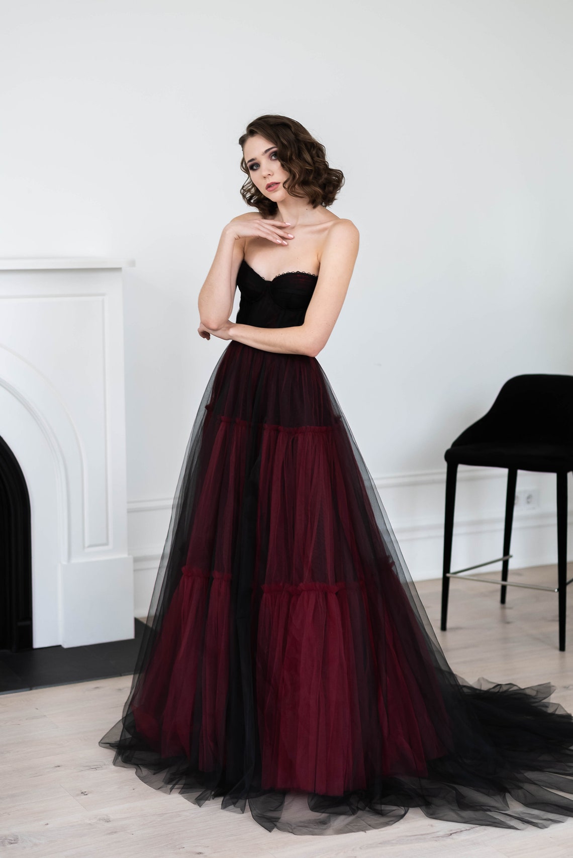 Gothic black wedding dress Black Red wedding dress Black and image 2