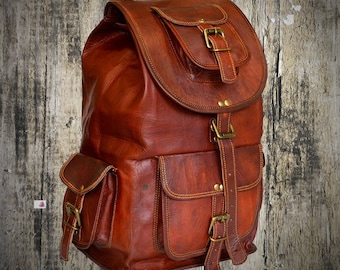 Men Backpack Leather Rucksack Ellada Unisex Backpack Brown Leather Backpack Women Backpack