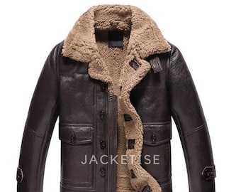 Mens RAF B3 Brown Bomber Shearling Fur Genuine Leather Jacket | Etsy Canada