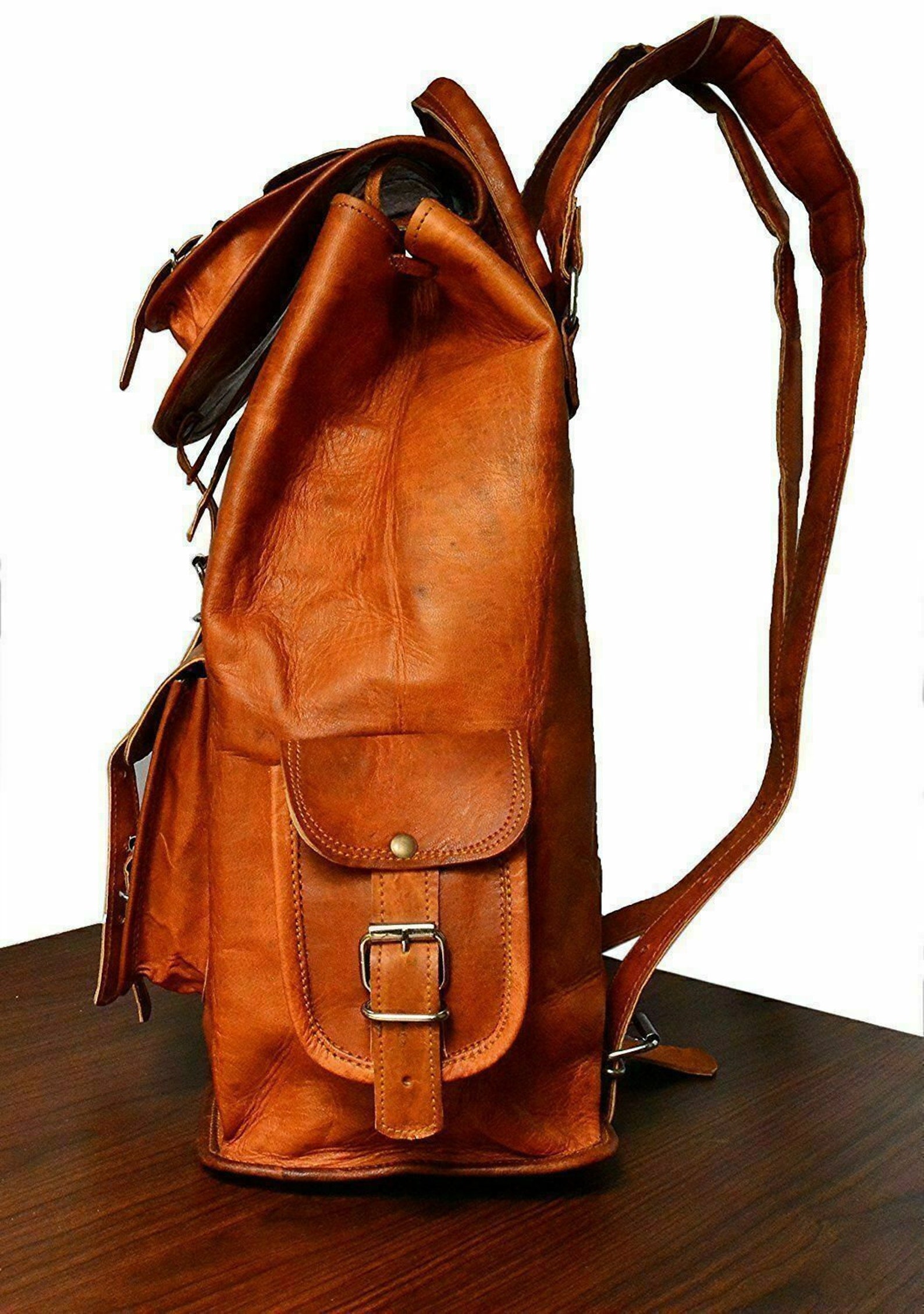 Vintage Brown Leather Backpack Men Brown Leather Satchel Etsy