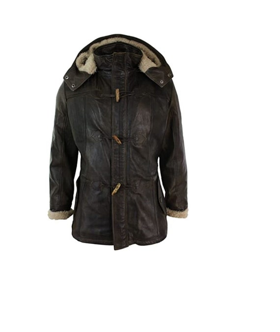 Men's vintage leather hooded jacket Clearance