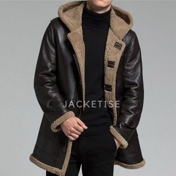 Genuine Leather B3 Hooded Long Men's Fur Coat