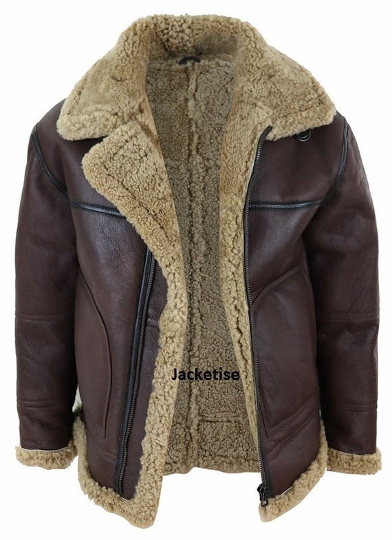 vals Hesje Encommium Heren schapenvacht Aviator echt echt leer Shearling Bomber - Etsy België