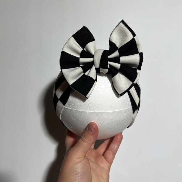 Checkard headwrap, Race Bow, White&Black, baby Bows, Custome bows