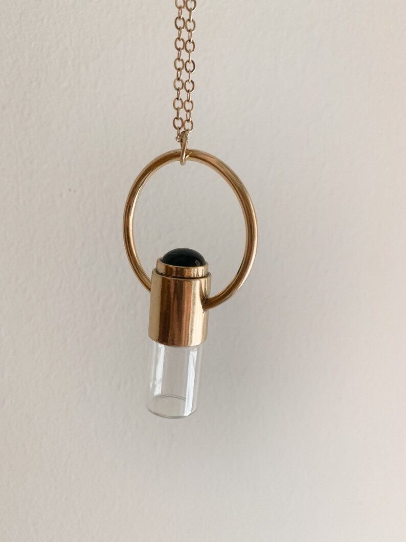 Black Onyx Rollerball Necklace Essential Oil Necklace Aromatherapy Necklace Diffuser Jewelry Roller Ball Necklace